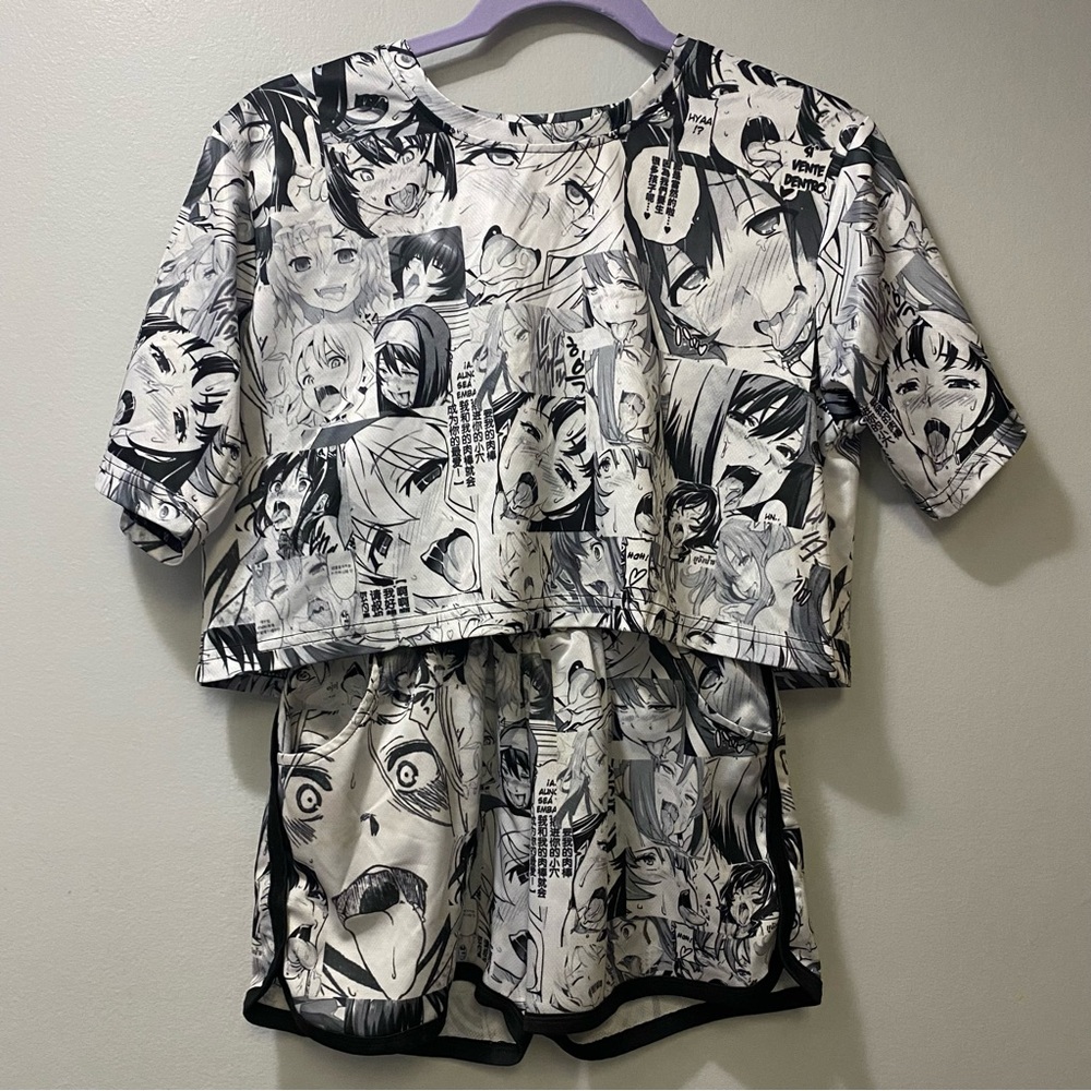 Black and White Graphic Anime Top with bottom